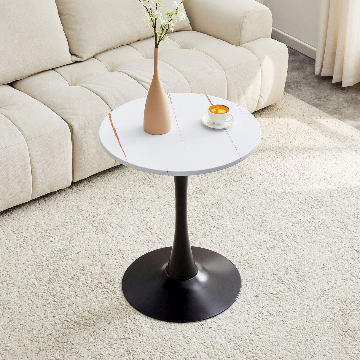 Round Dining Table With Thickened Engineered Wood Top And Metal Pedestal, 23.6" Diameter For Kitchen, Living Room, Small Spaces