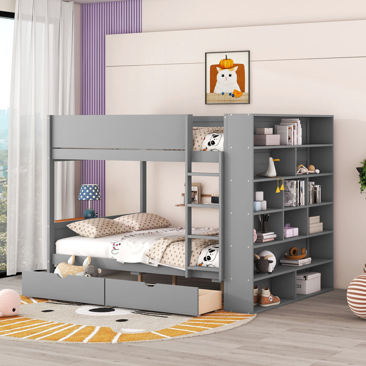 Bunk Bed With 2 Drawers And Multi Layer Cabinet