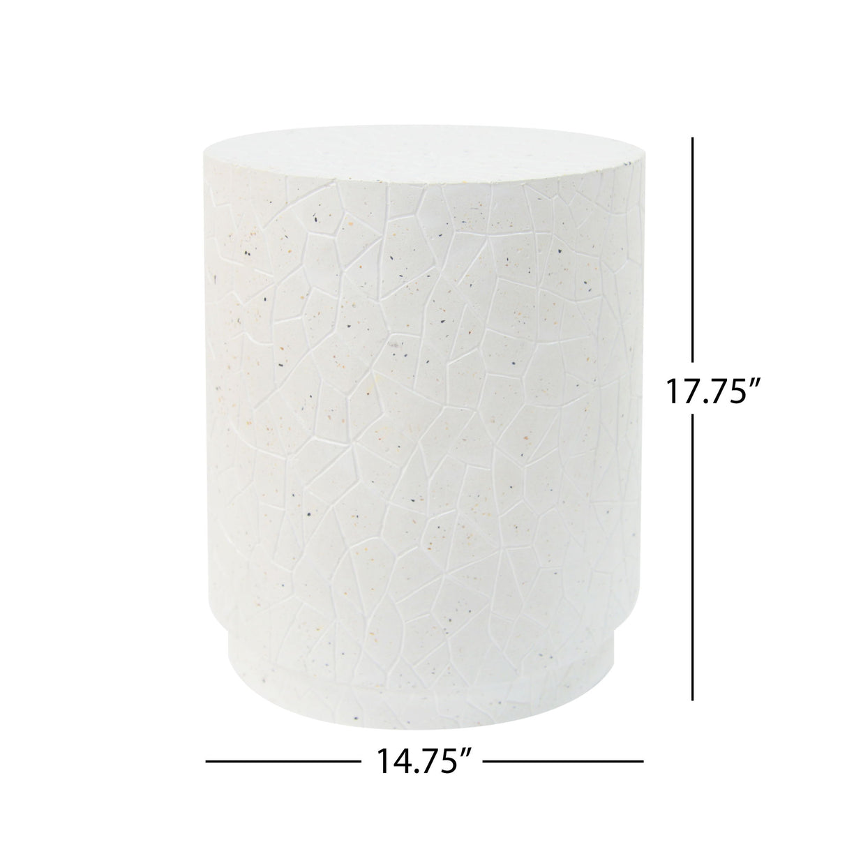 Outdoor Terrazzo Concrete Drum End Table, Living Room Accent Table - White Terrazzo