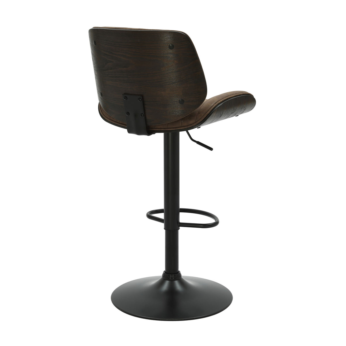 Brock - Adjustable Swivel Curved Back Wood Bar Stool With Faux Leather Seat - Black Base