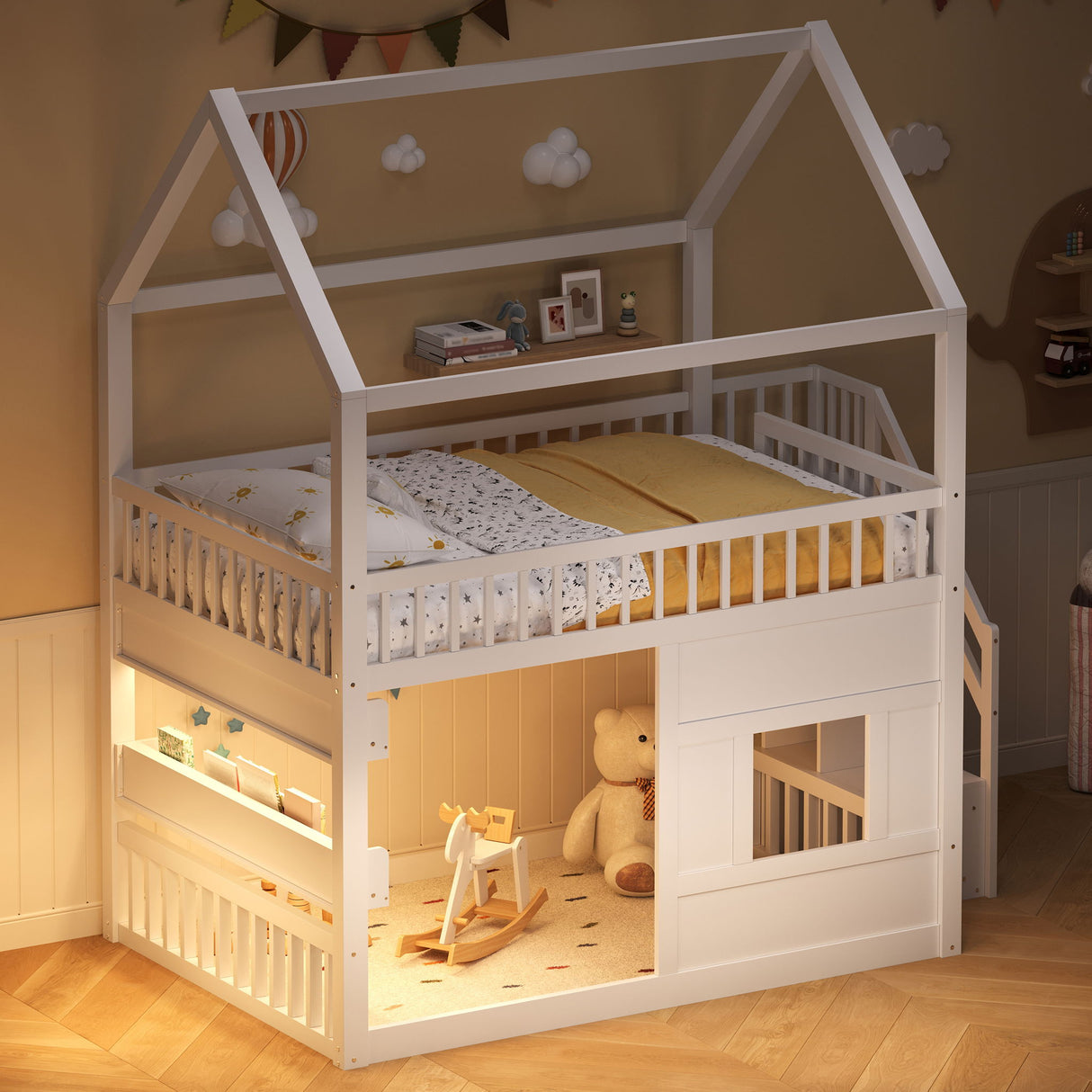 House Bed With Built-In LED Shelf Light