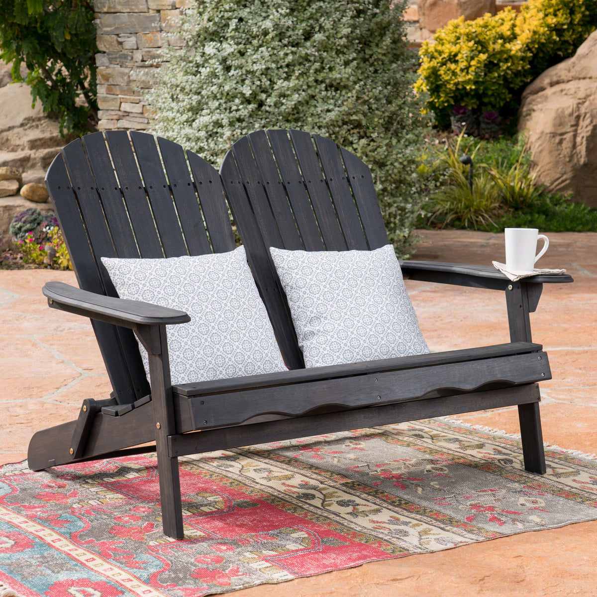 Outdoor Adirondack Rocking Loveseat With Hand Crafted Details