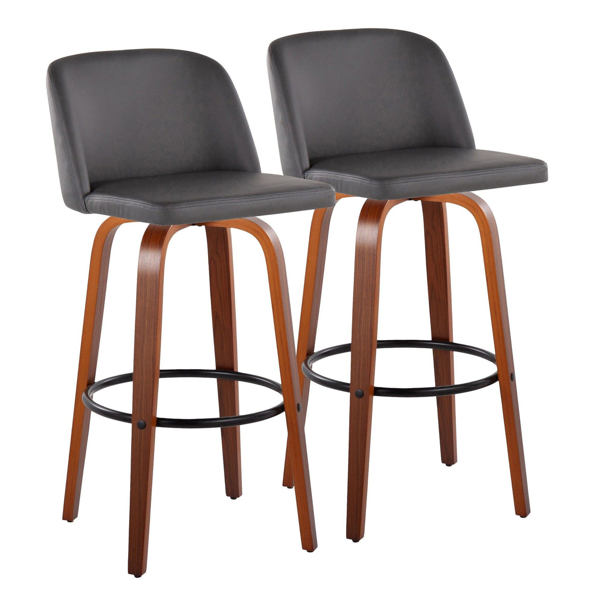 Toriano - 30" Faux Leather Fixed-Height Barstool (Set of 2) - Walnut & Chrome Base