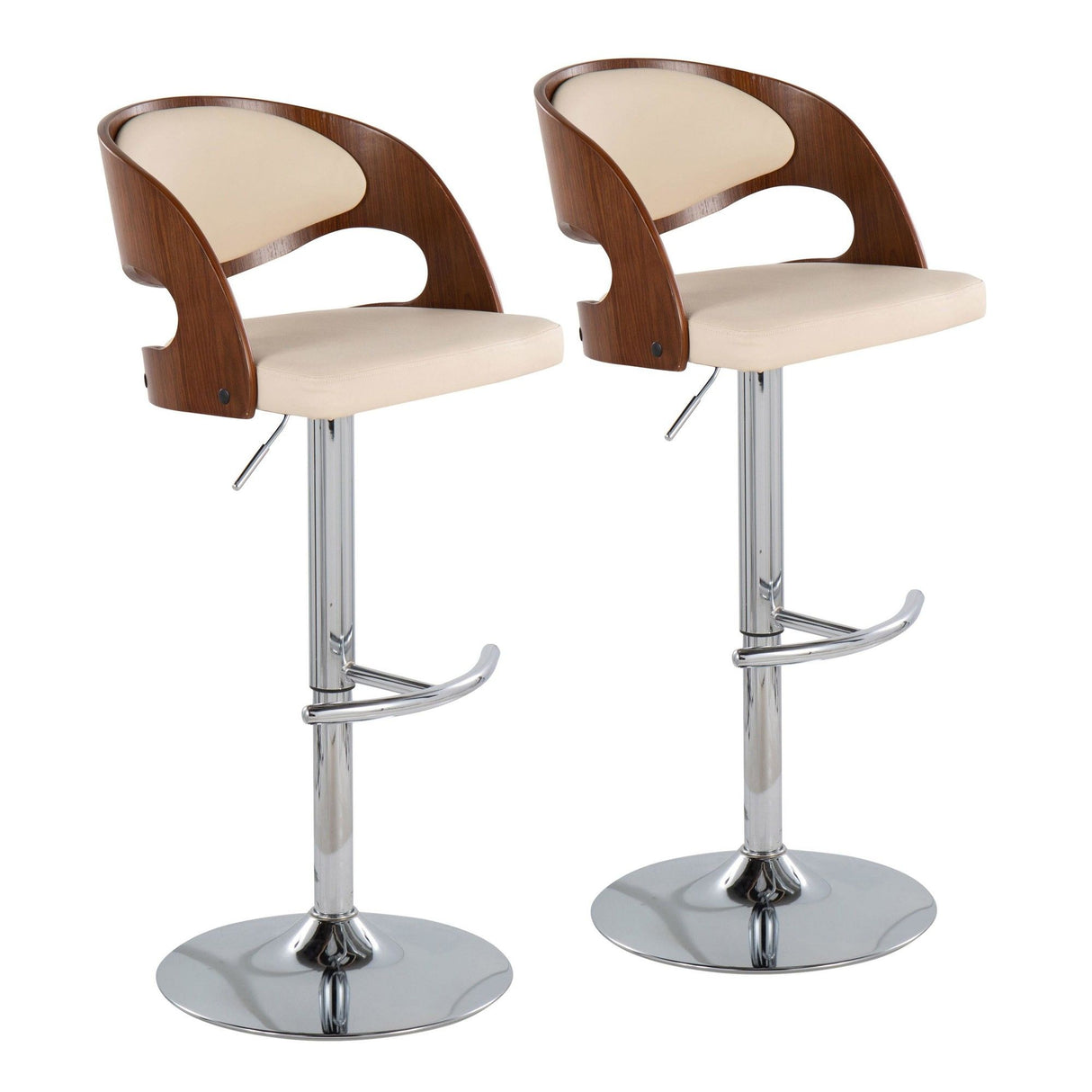Pino - Adjustable Barstool With Swivel - Walnut And Cream Faux Leather