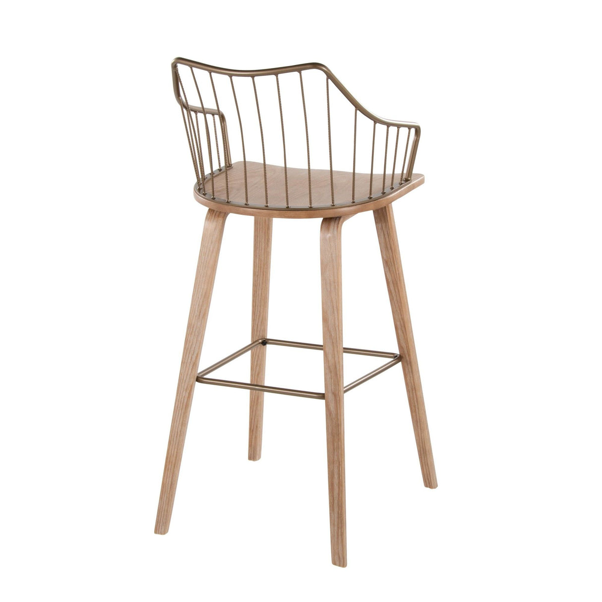 Winston - Fixed-Height Barstool - Whitewashed Wood, Antique Copper Metal