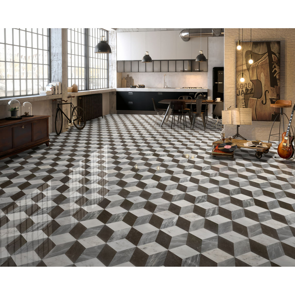 Hexagon Water Tiles For Floor And Wall (Set of 12)