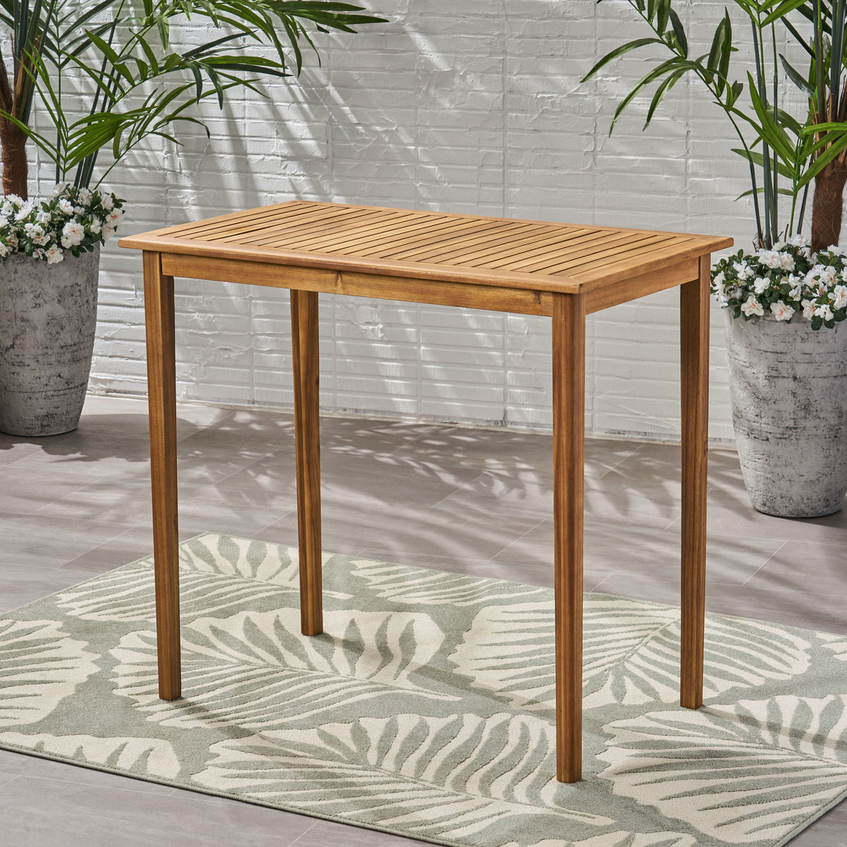 Outdoor Minimalist Acacia Wood Rectangle Bar Table