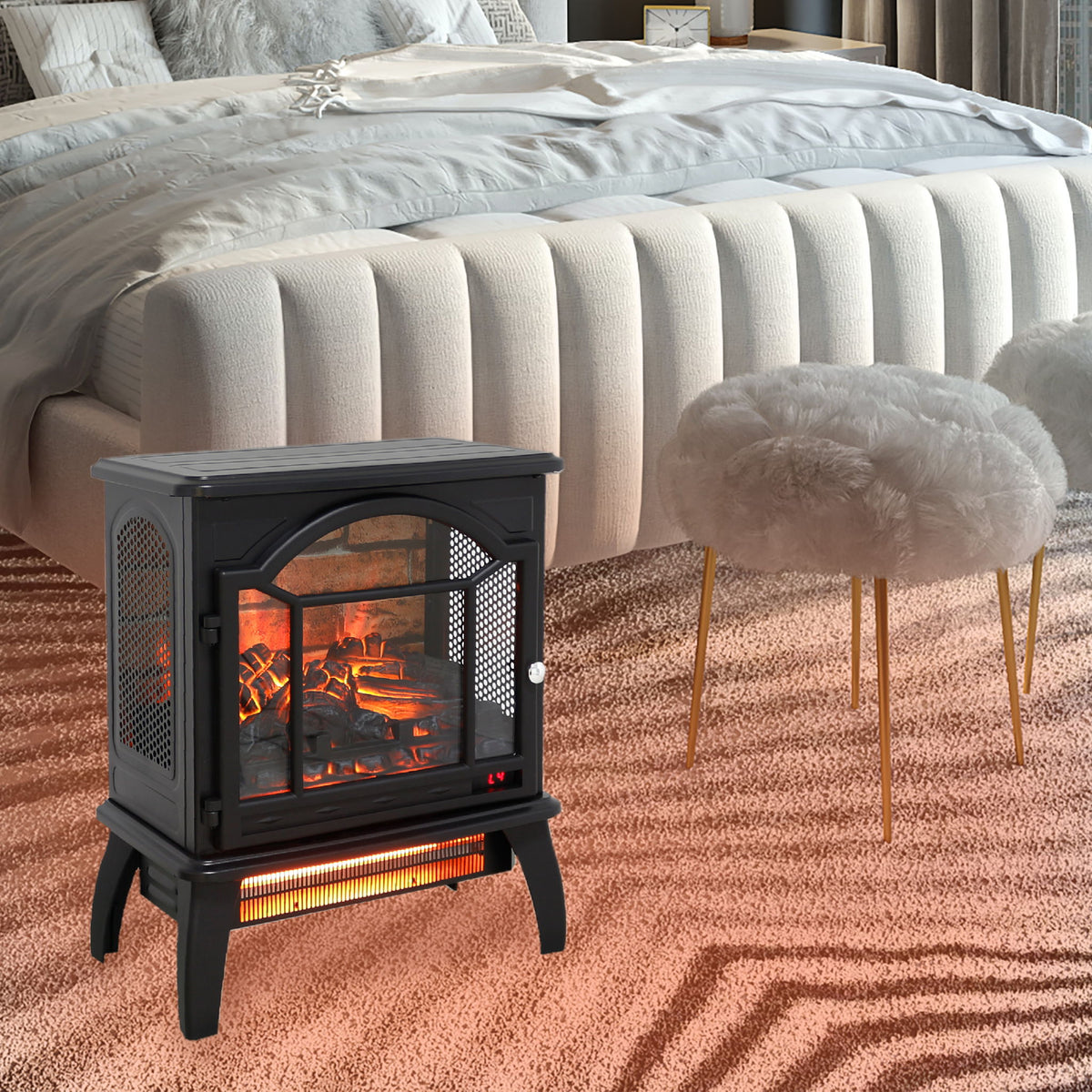 18" 3D Flame Electric Infrared Quartz Fireplace Stove & Remote Control - Antique Black