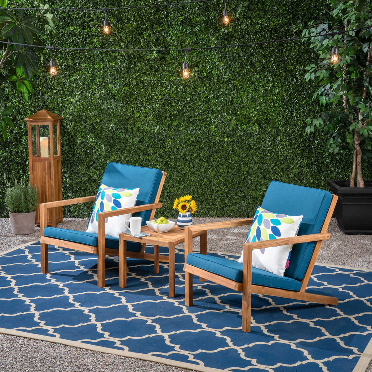 Celestaria - 3 Piece Outdoor Chat Set With Adirondack Chairs, Cushions And Side Table
