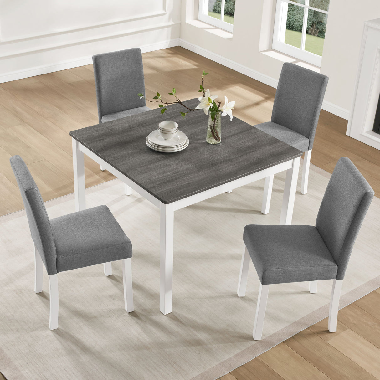 5 Piece Dining Table Set With 4 Chairs For Kitchen - Gray / White