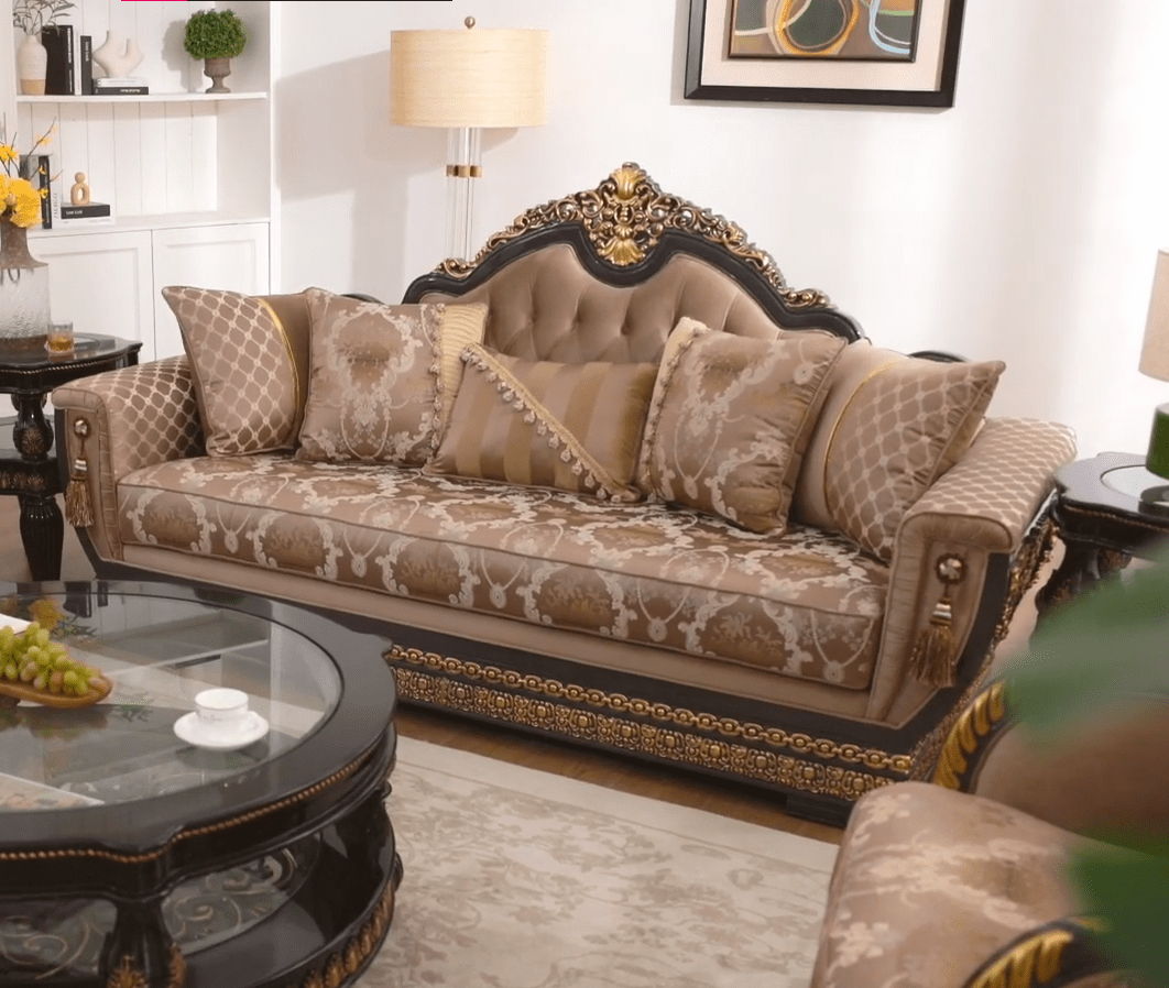 HD-9049 - Sofa - Brown / Black / Gold