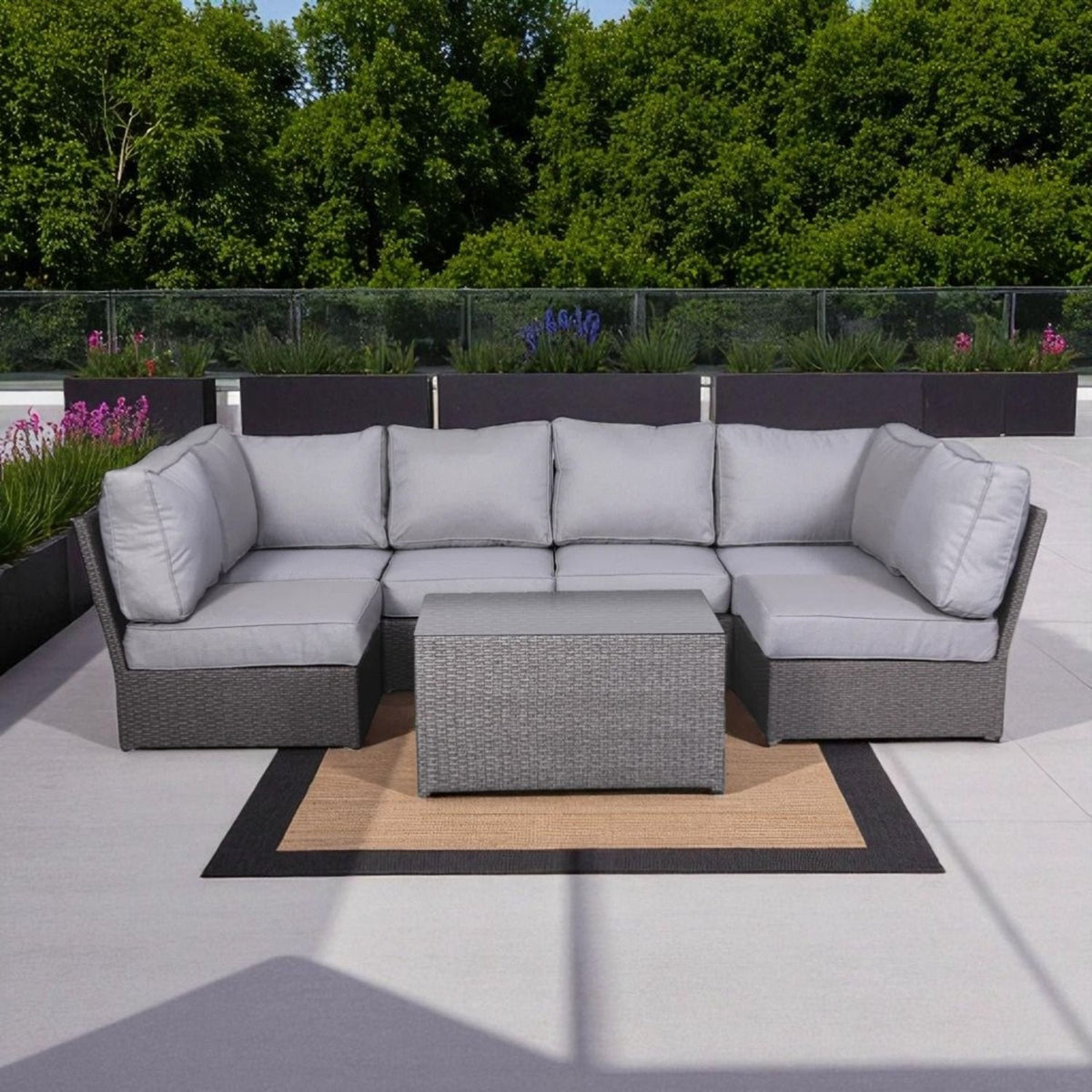 Outdoor Sectional Set With Cushions, Reversible Modular Design, Weather Resistant - Gray Mix