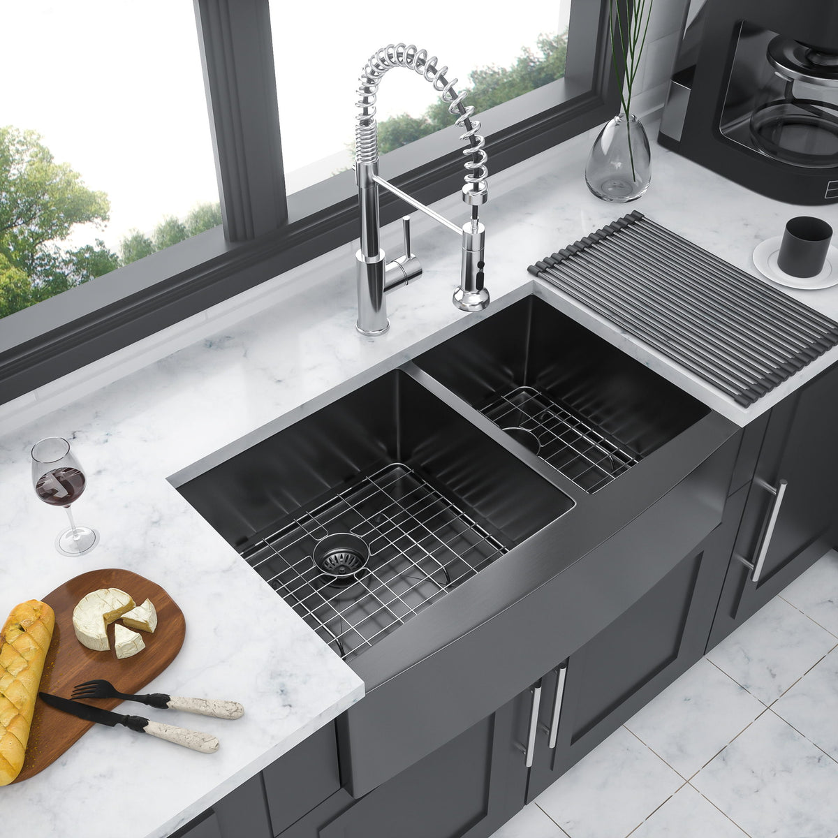 Double Bowl Farmhouse Sink, Stainless Steel Apron Front