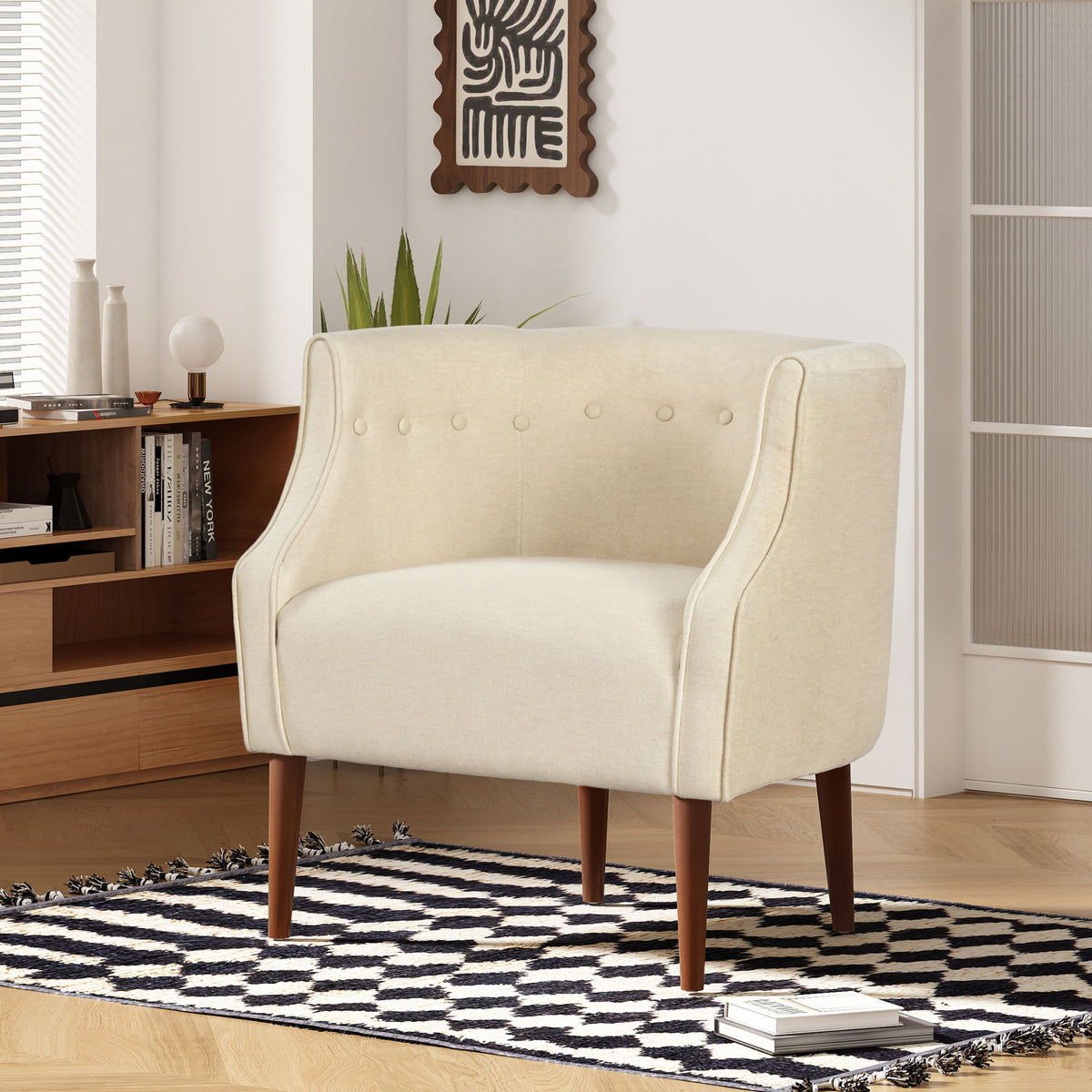 Contemporary Upholstered Club Chair With Button Tufting