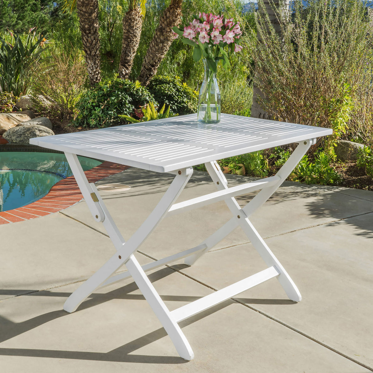 Blissique - Outdoor Foldable Wood Dining Table With Slat Design