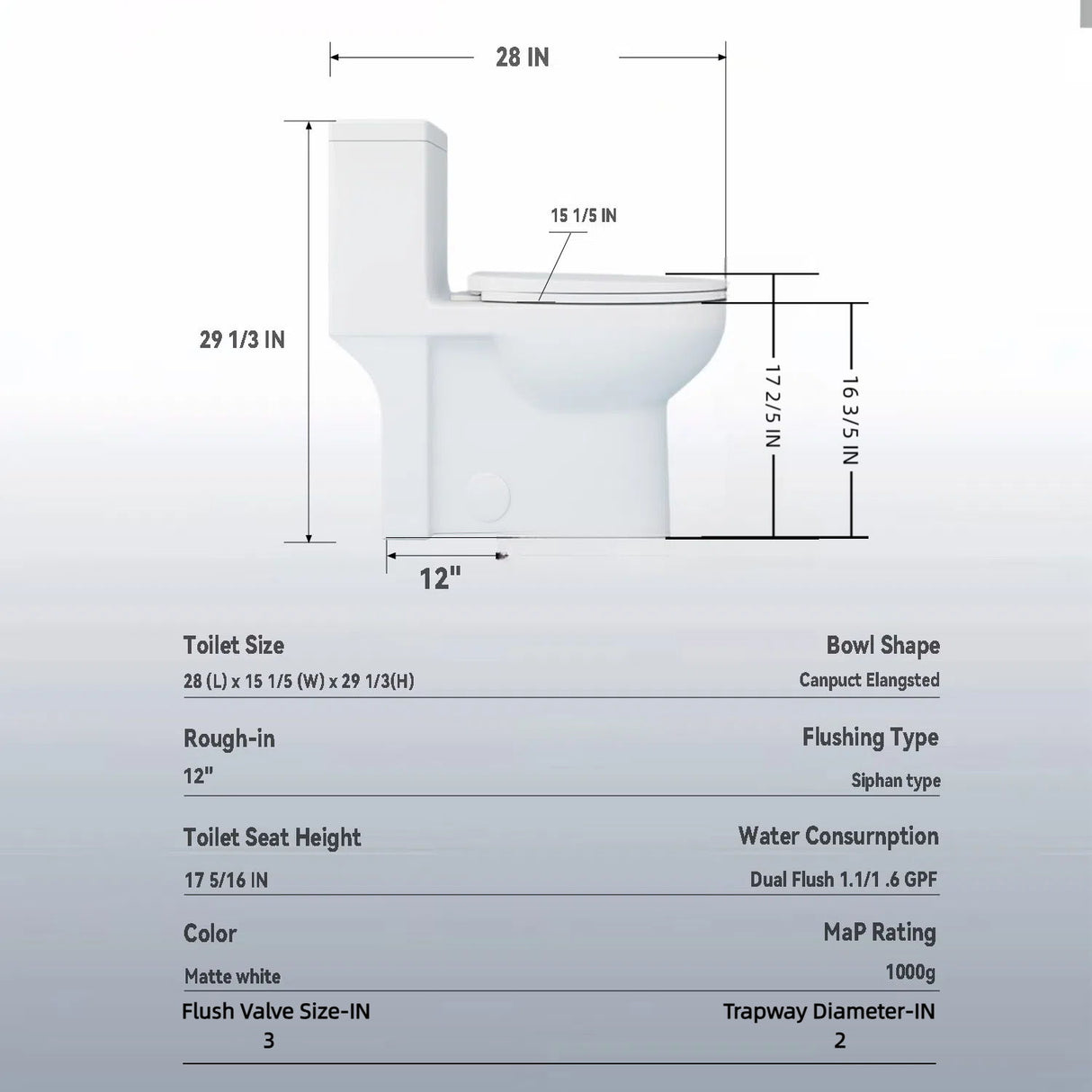 Gloss Tornado Flush 1 Piece Toilet With Soft Closing Seat, Water Saving Dual Flush - Gloss White