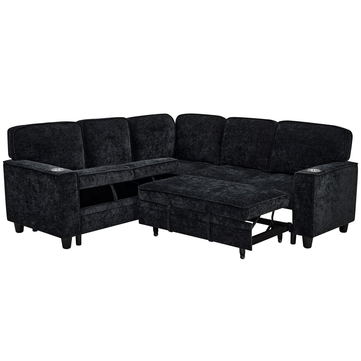 L-Shaped Sofa With Pull Out Sofa Bed With USB