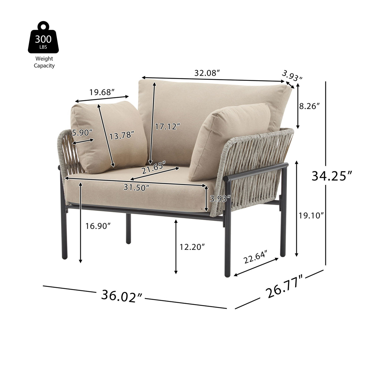Rope Lounge Chair With Cushions For Modern Spaces