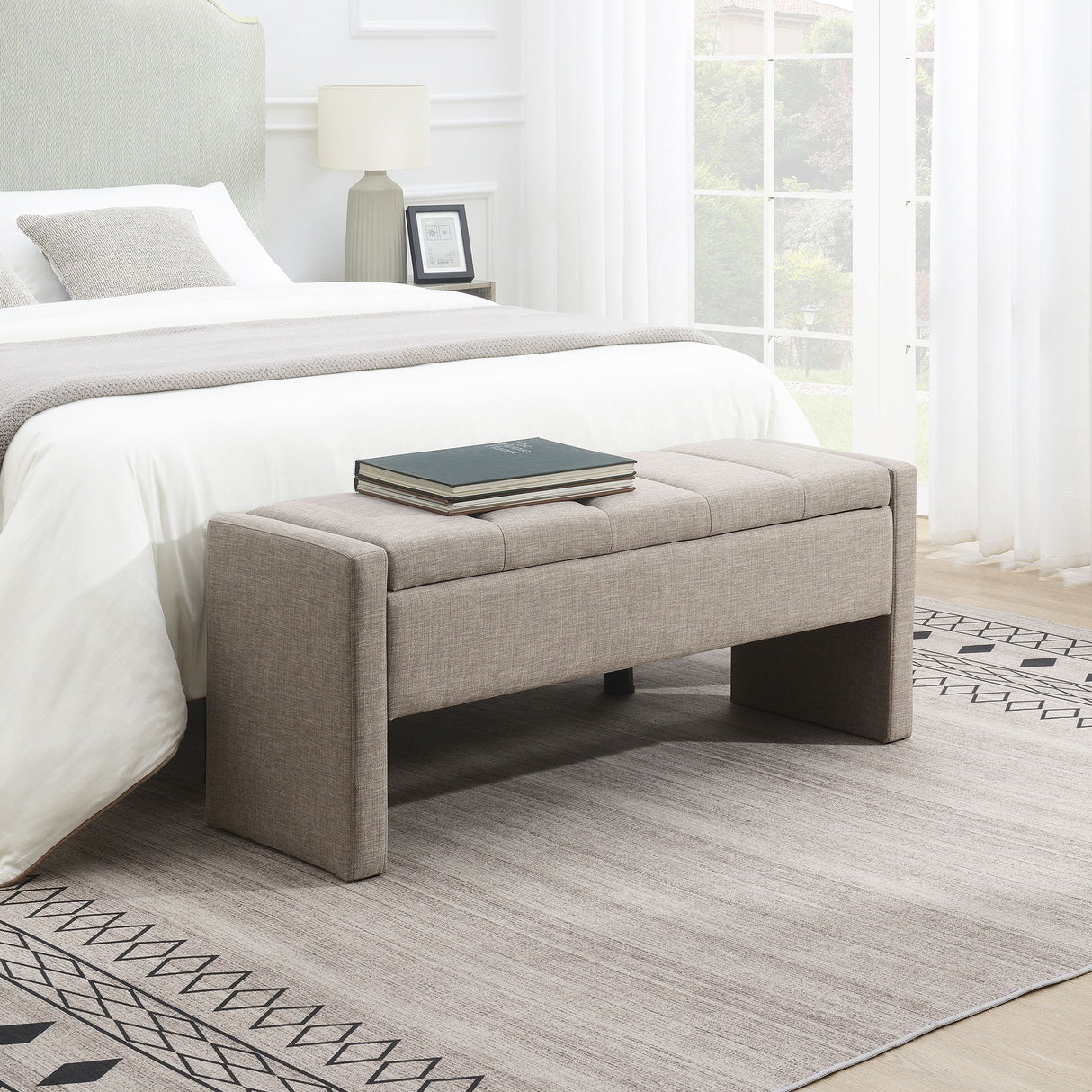 Modern Upholstered Large Bed End Bench With Storage