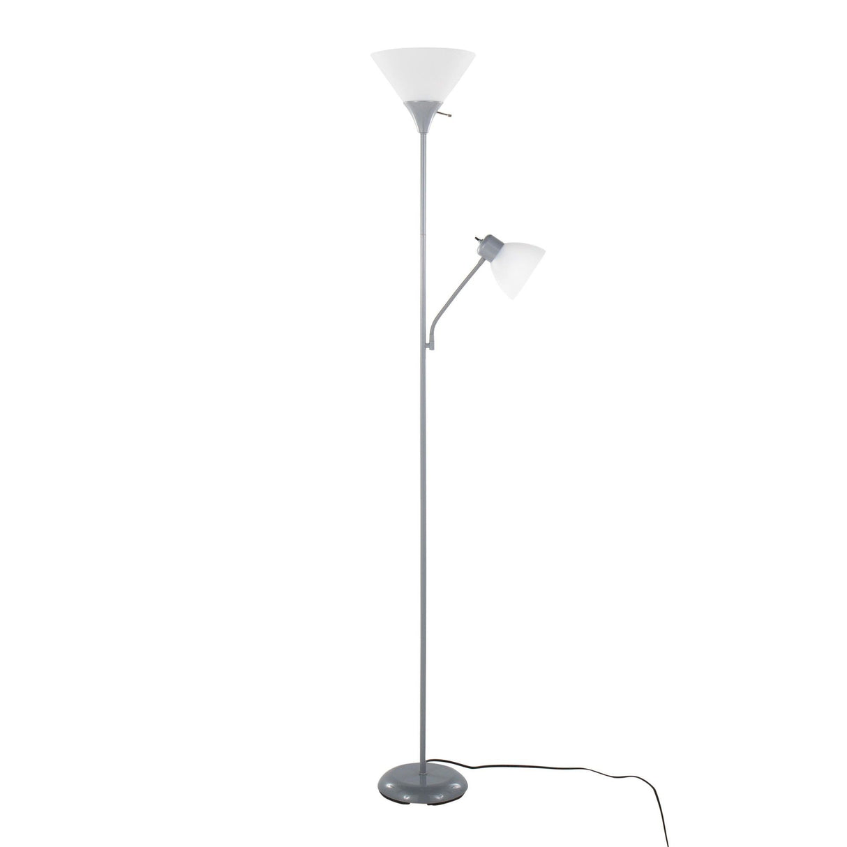 Dual - 72" Floor Lamp - Silver Metal And Frosted White Plastic Shades