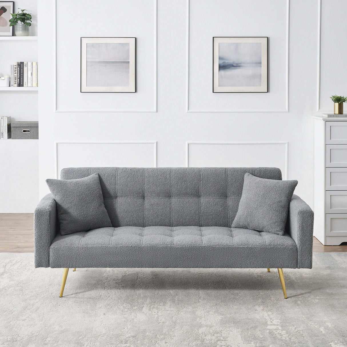 Teddy Fleece Sofa Bed With Luxurious Throw Pillows