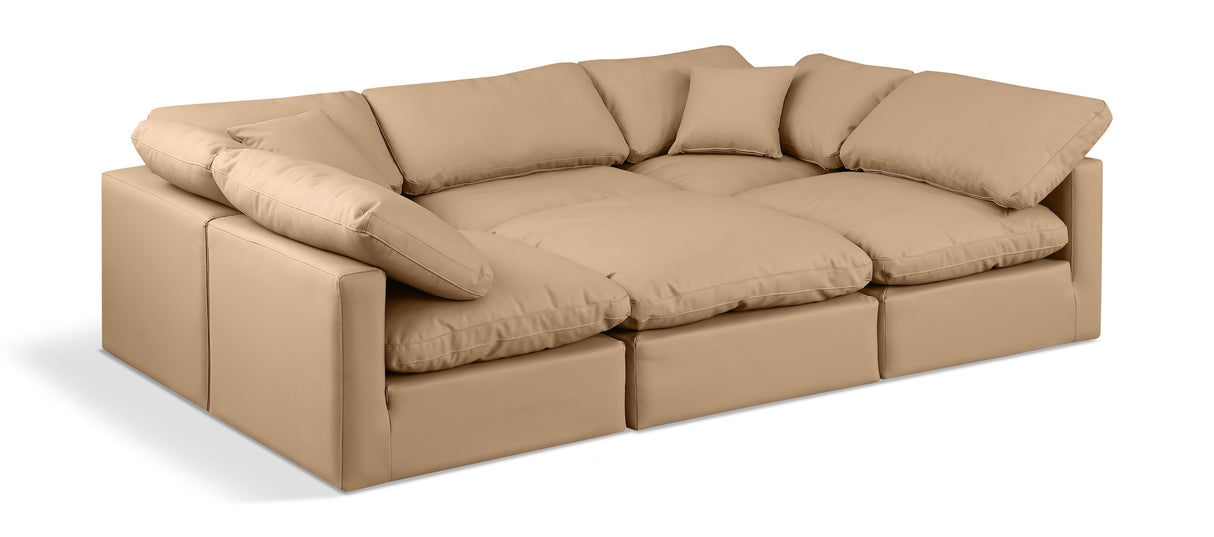 Indulge - Faux Leather 6 Piece Modular Sectional - Tan