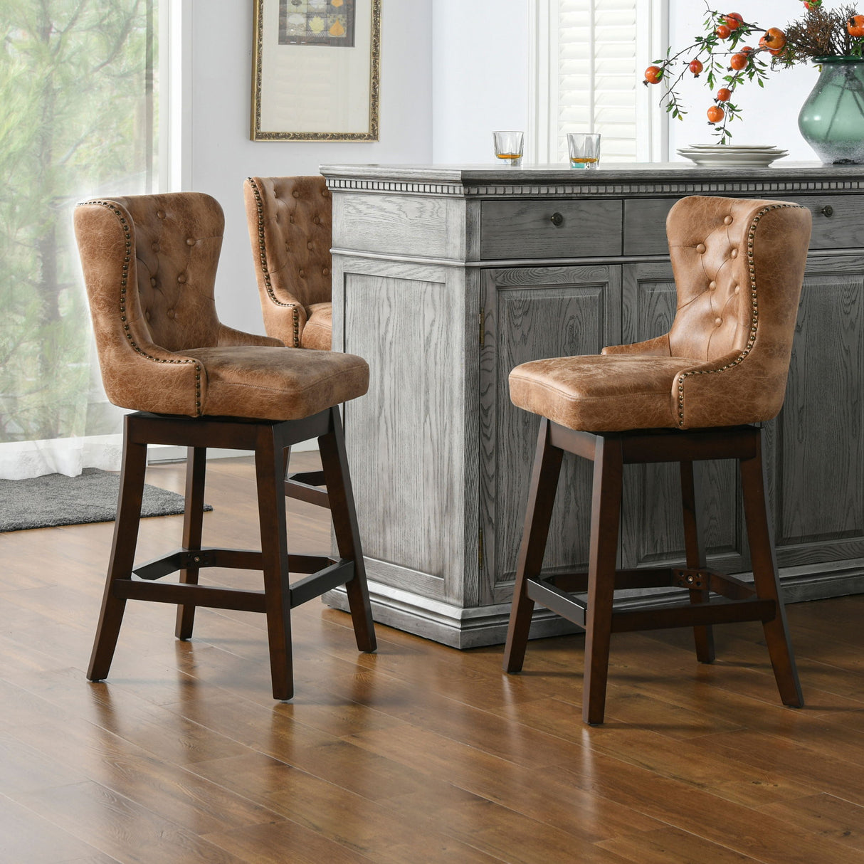 Holmes - Tufted High Back 360 Swivel Counter Height Barstool