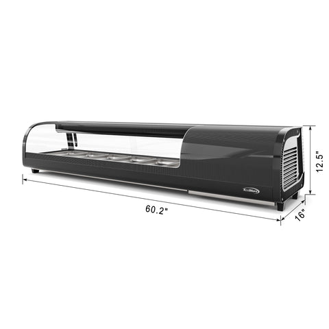 60 in. Glass Sushi Countertop Display Refrigerator with 6 Stainless Steel Trays in Black (KM-SR60-BK)