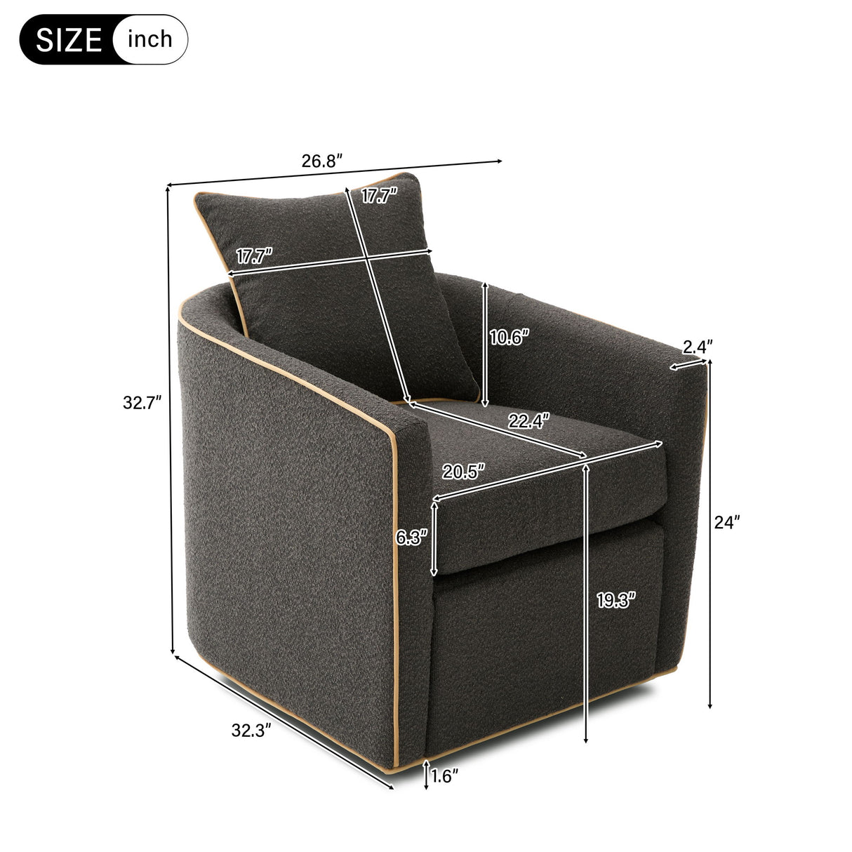 Swivel Accent Chair, Rotating Base, For Living Room
