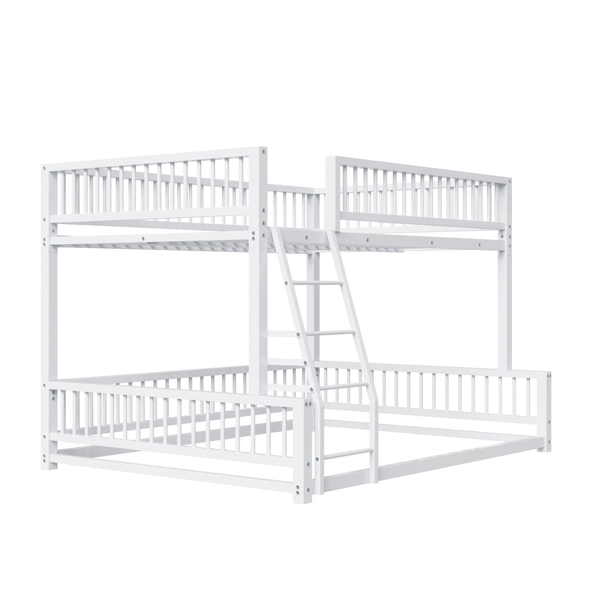 Bunk Bed Frame With Ladder And Safety Guardrails