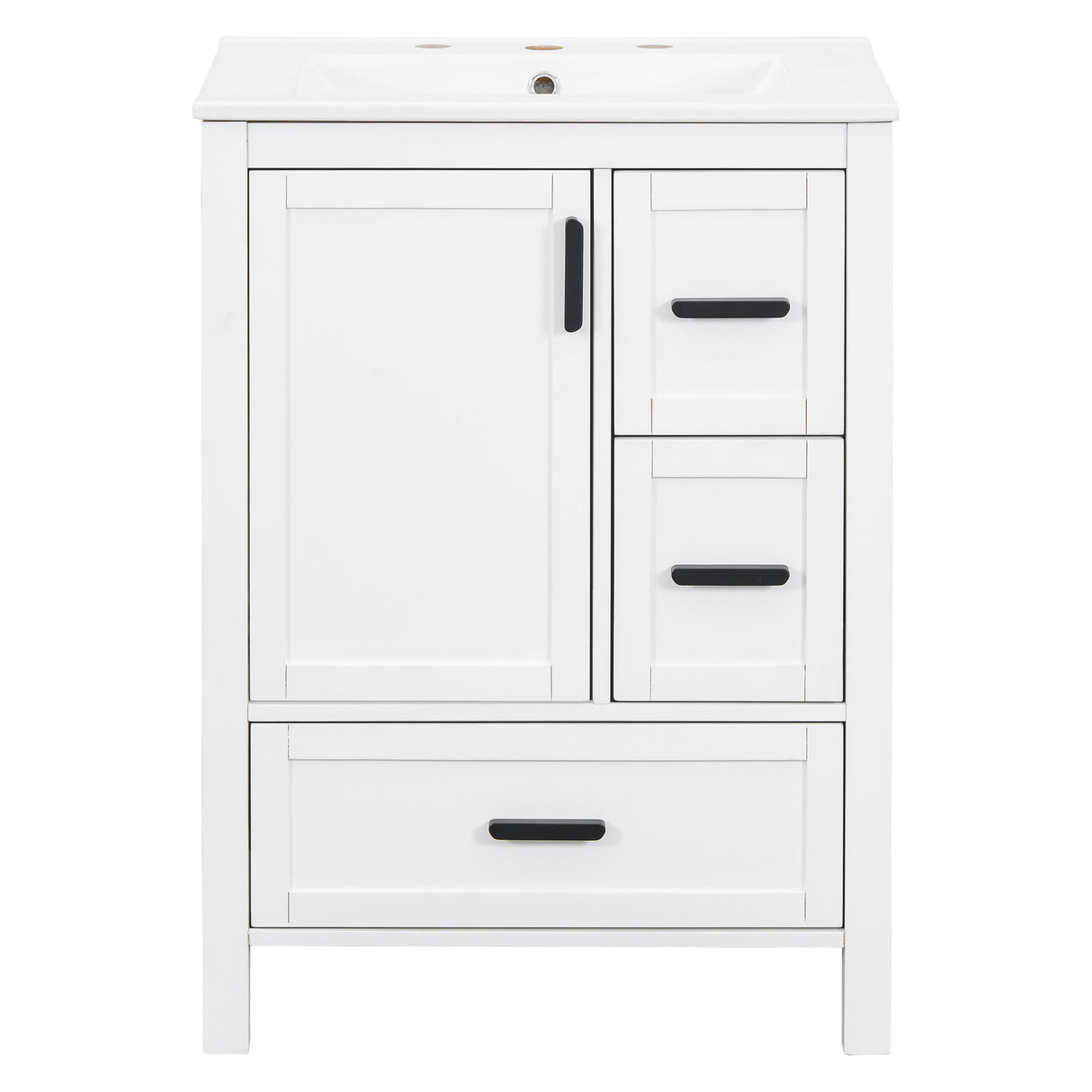 Bathroom Vanity With Sink, Soft-Close Doors, Double-Layer Shelf And 3 Drawers