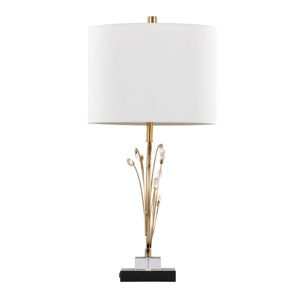 Crystal - Buds Table Lamp (Set of 2) - Black Metal, Clear Crystal, Gold Metal, Off-white Linen
