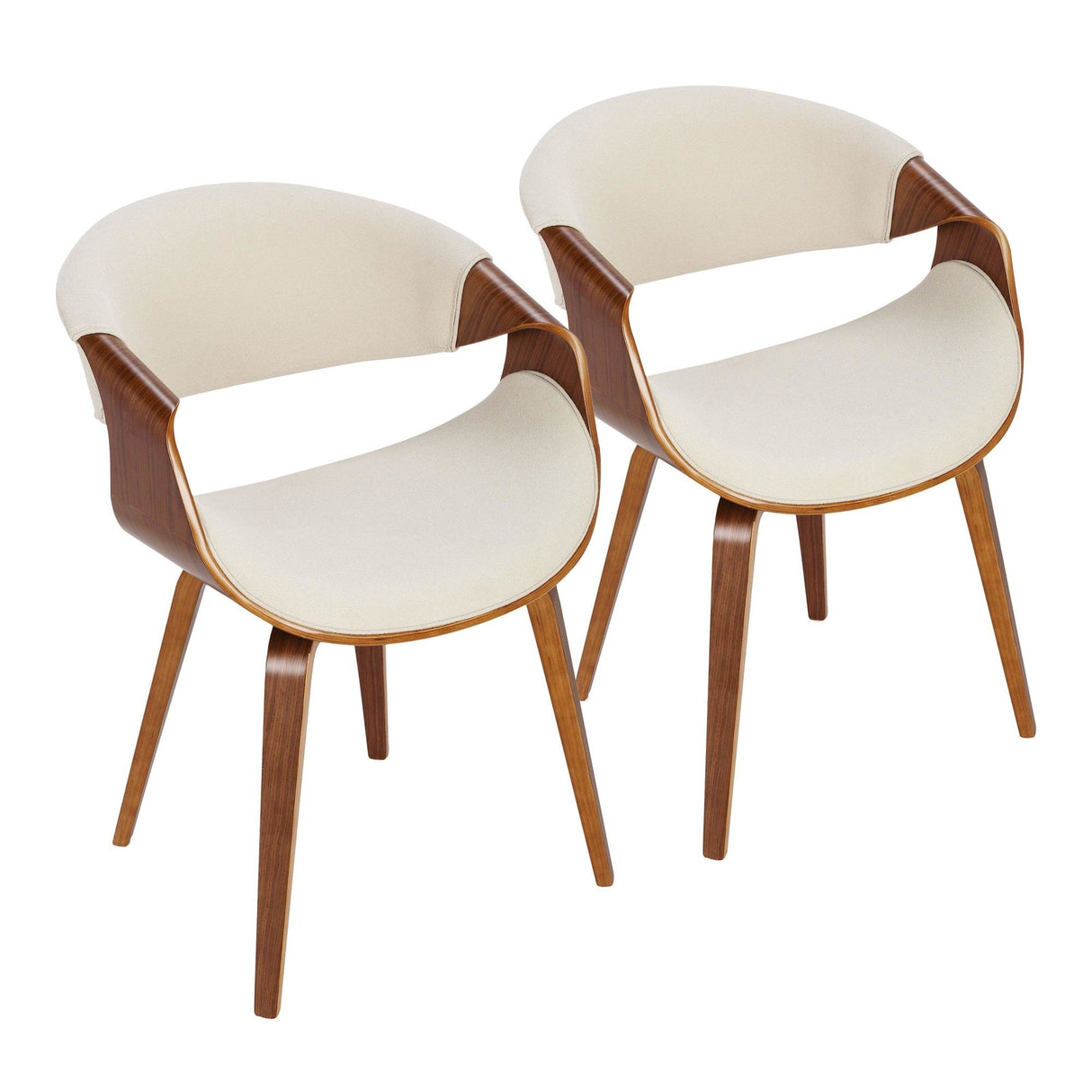 Curvo - Dining / Accent Chair (Set of 2) - Walnut Wood And Cream Fabric