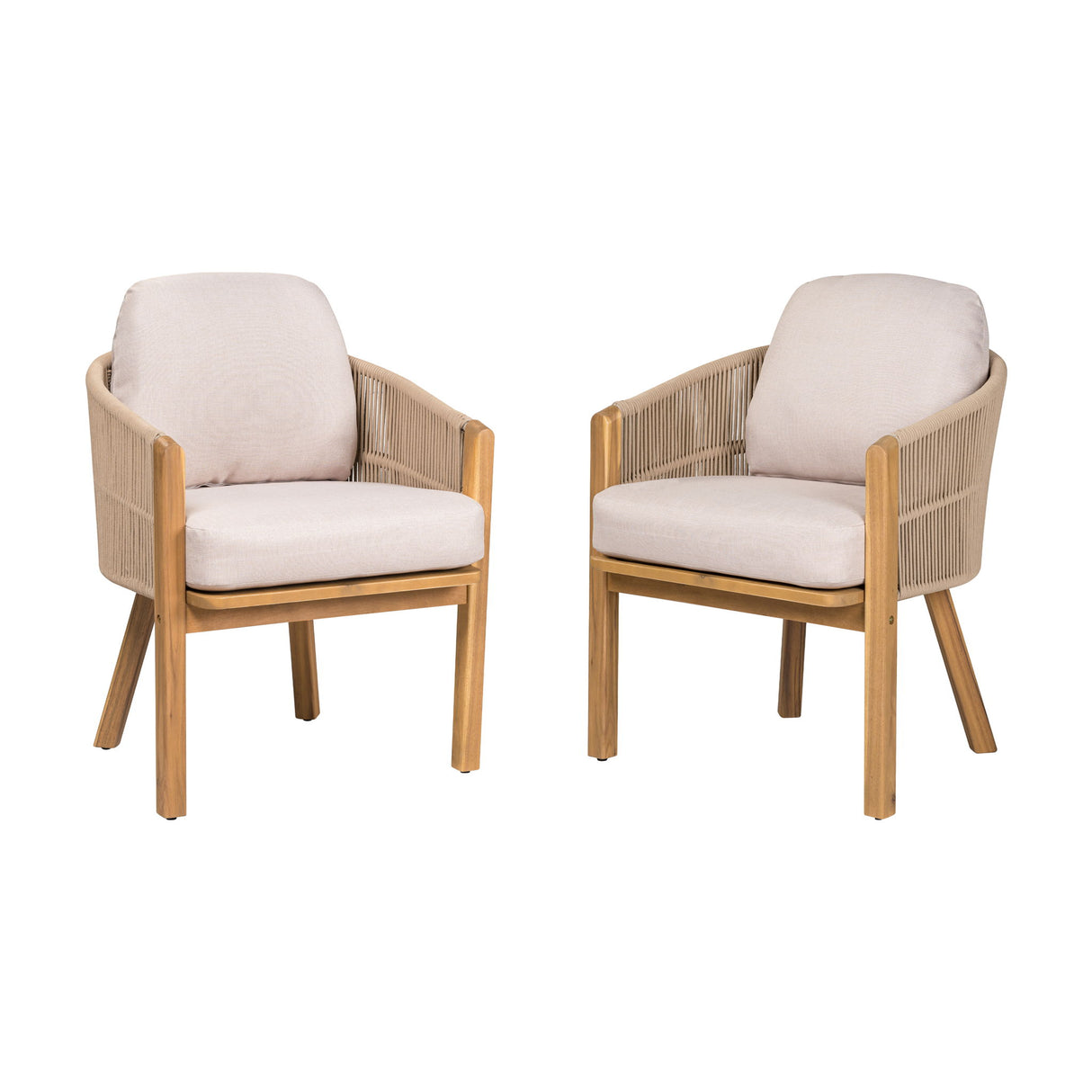 Grotta - Outdoor Dining Arm Chair (Set of 2) - Teak / Beige