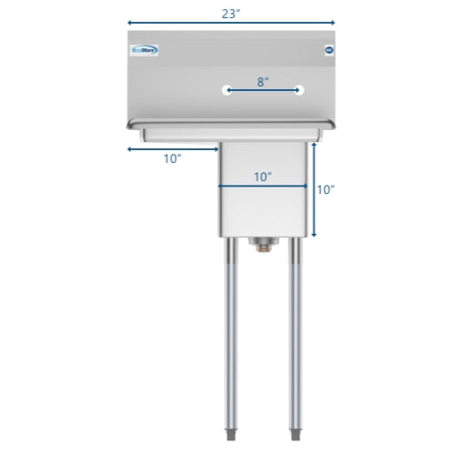 23 in. One Compartment Stainless Steel Commercial Sink with Drainboard, Bowl Size 10" x 14" x 10" SA101410-10L3.