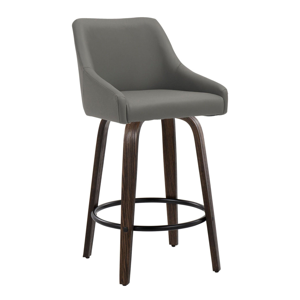 Hannah - 26" Fixed-Height Counter Stool With Swivel And Round Black Metal Footrest (Set of 2) - Walnut Glazed Wood