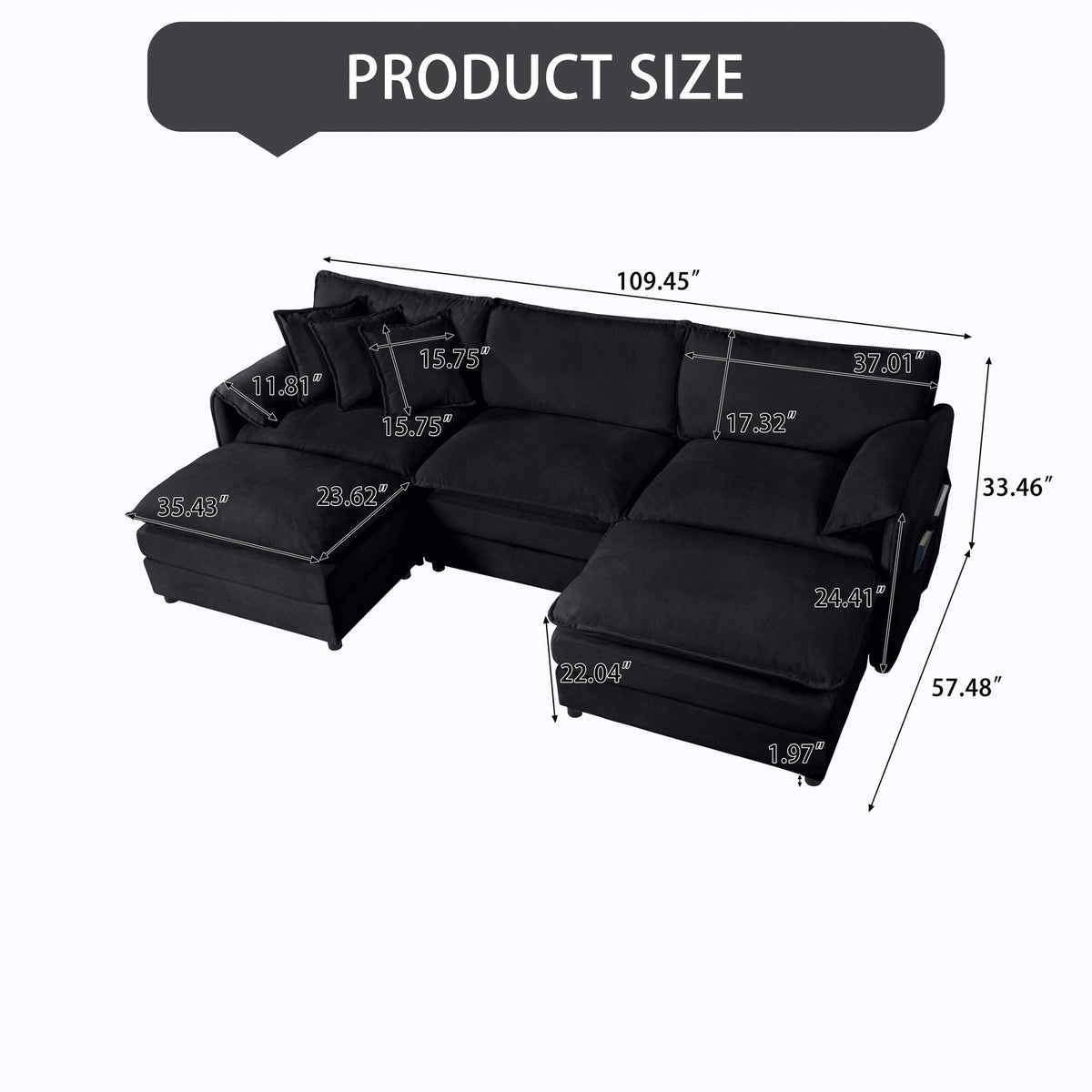 Modern Comfy Deep Seat Modular Sectional Sofa Cloud Couch With Ottoman