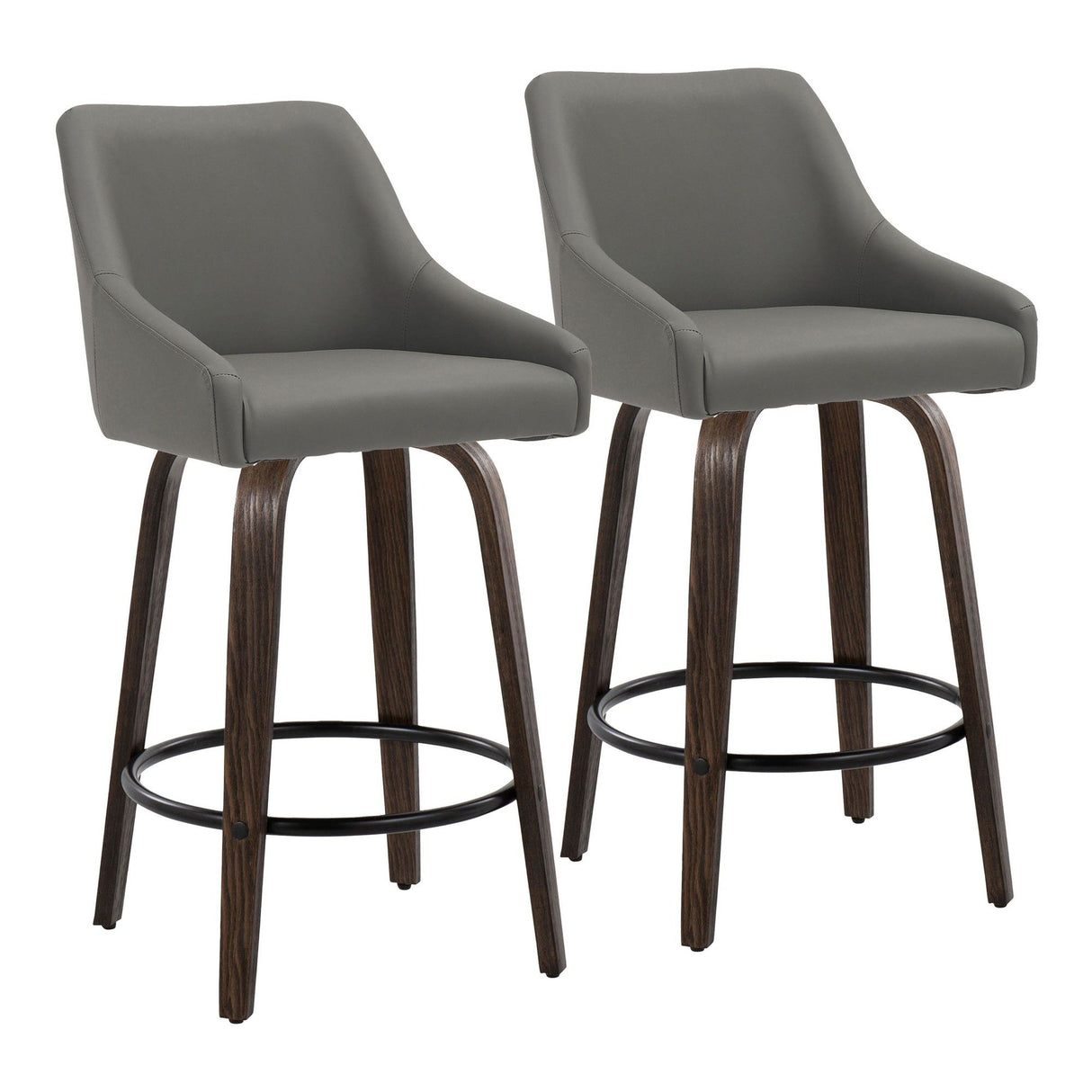 Hannah - 26" Fixed-Height Counter Stool With Swivel And Round Black Metal Footrest (Set of 2) - Walnut Glazed Wood