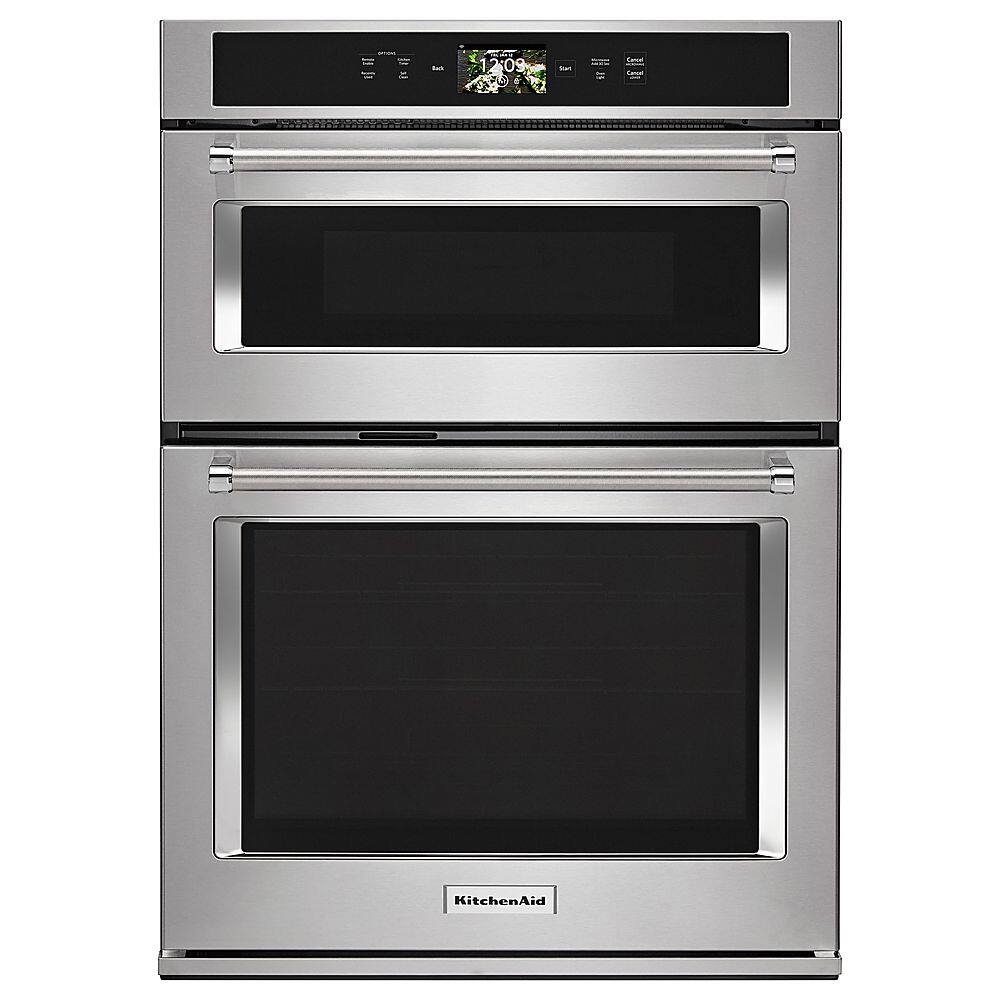 KitchenAid KOCE900HSS stainless combination wall oven front view