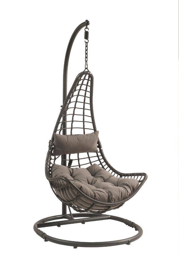 Uzae - Hanging Chair - Gray Fabric & Charcoal Wicker