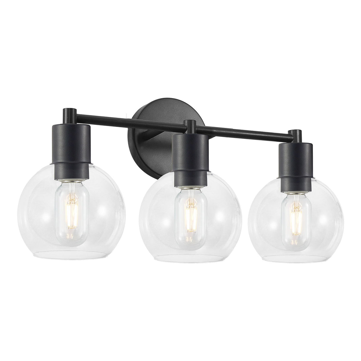 3 Light Globe Bathroom Vanity Light With Clear Glass Shades - Black