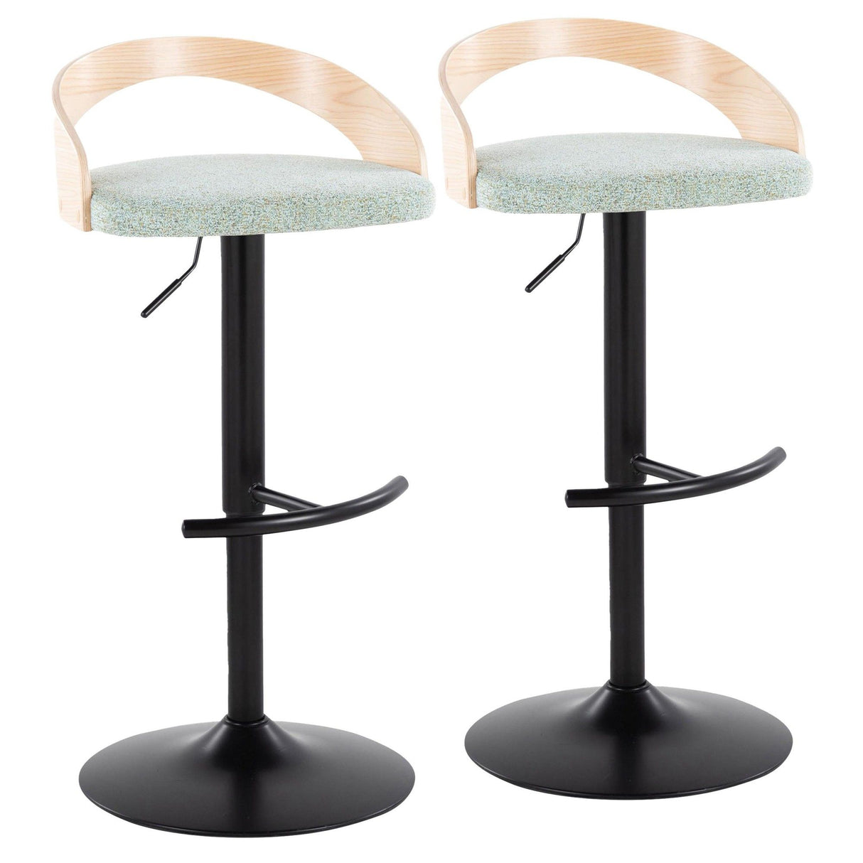 Grotto - Adjustable Barstool - Black Metal, Natural Wood