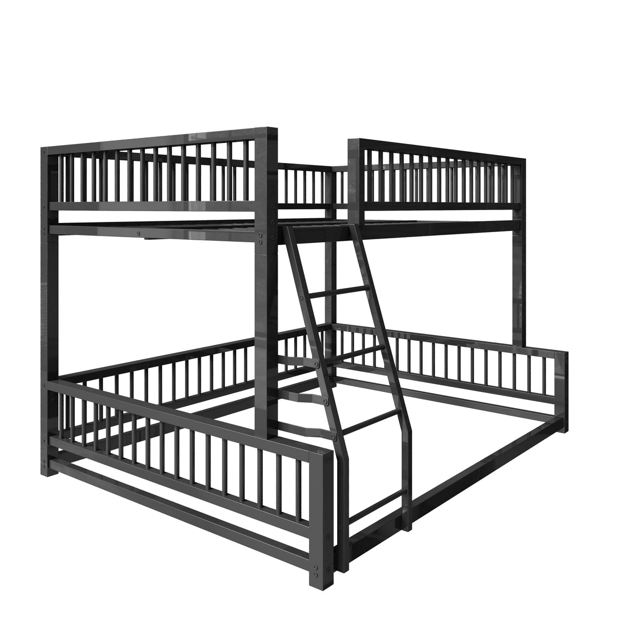 Bunk Bed Frame With Ladder And Safety Guardrails