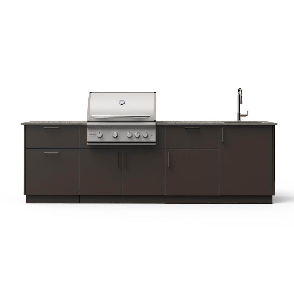 Blaze Sunset 10-Ft Outdoor Kitchen Island w/ 32-Inch Marine Grade LTE+ Propane Grill, Sink in Architectural Bronze w/ Keon Countertop