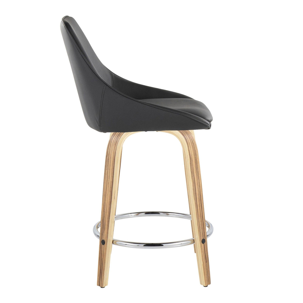 Diana - 24" Fixed-Height Counter Stool With Swivel And Round Chrome Metal Footrest (Set of 2) - Zebra Wood