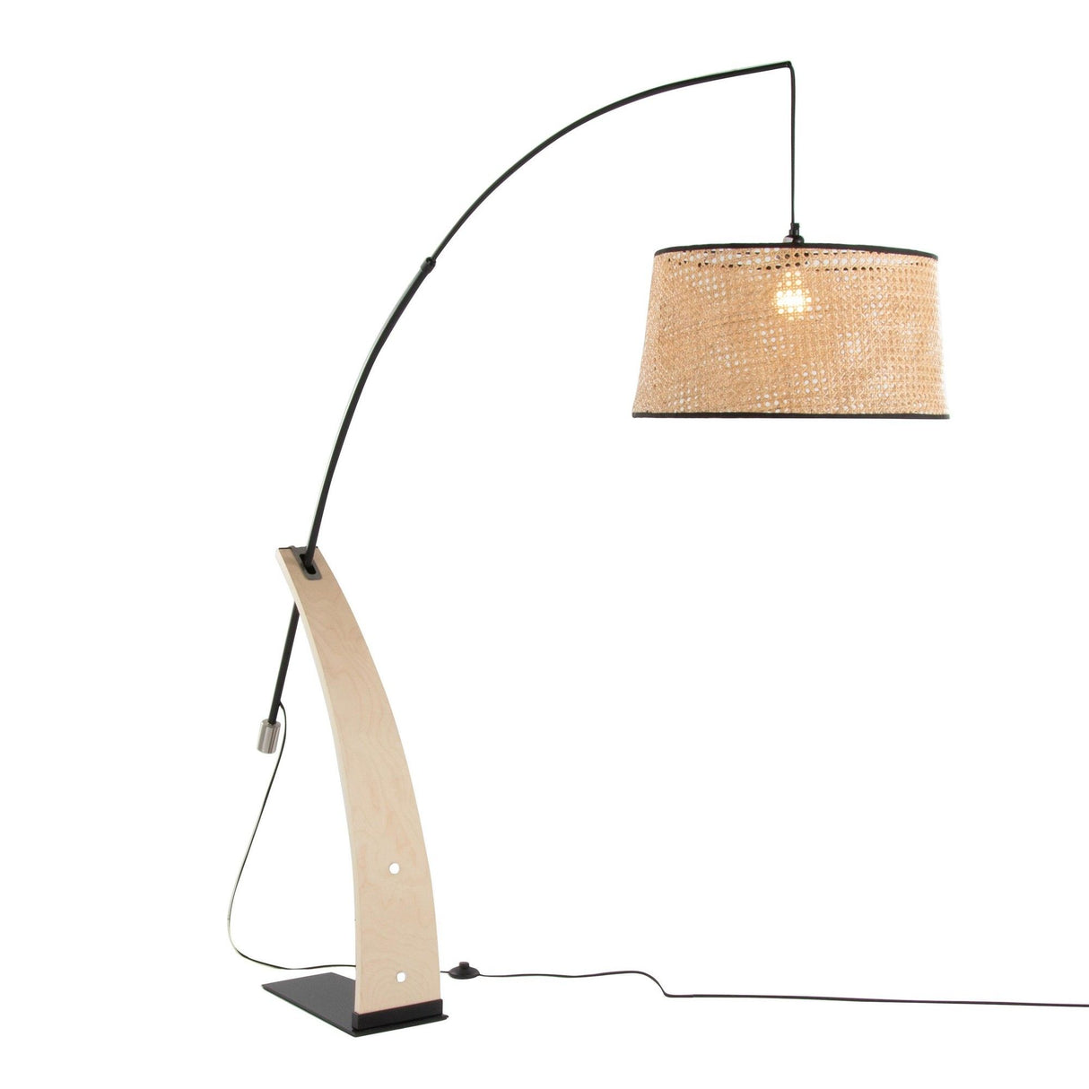 Robyn - Salon - Mid-Century Modern Floor Lamp - Natural Wood And Black Metal With Natural Rattan Shade