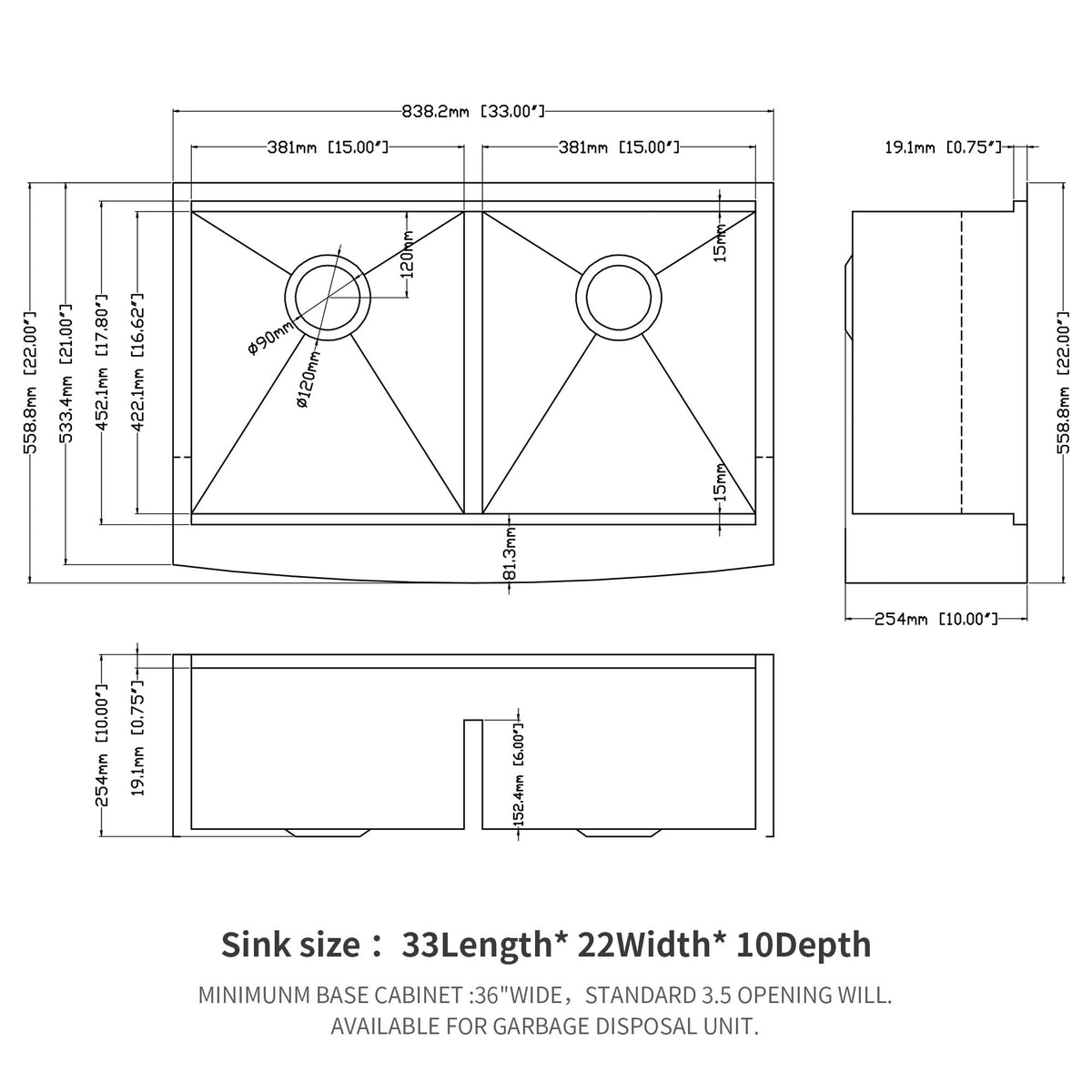 Farmhouse Double Bowl Workstation Kitchen Sink 33" Stainless Steel 16 Gauge Apron Front, Finish - Brushed Nickel