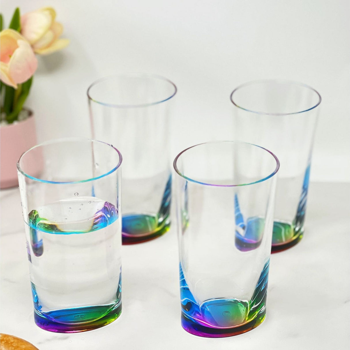 Leading Ware Oval Halo Acrylic Glasses Drinking, 15Oz (Set of 4) Hi Ball, Bpa Free - Clear