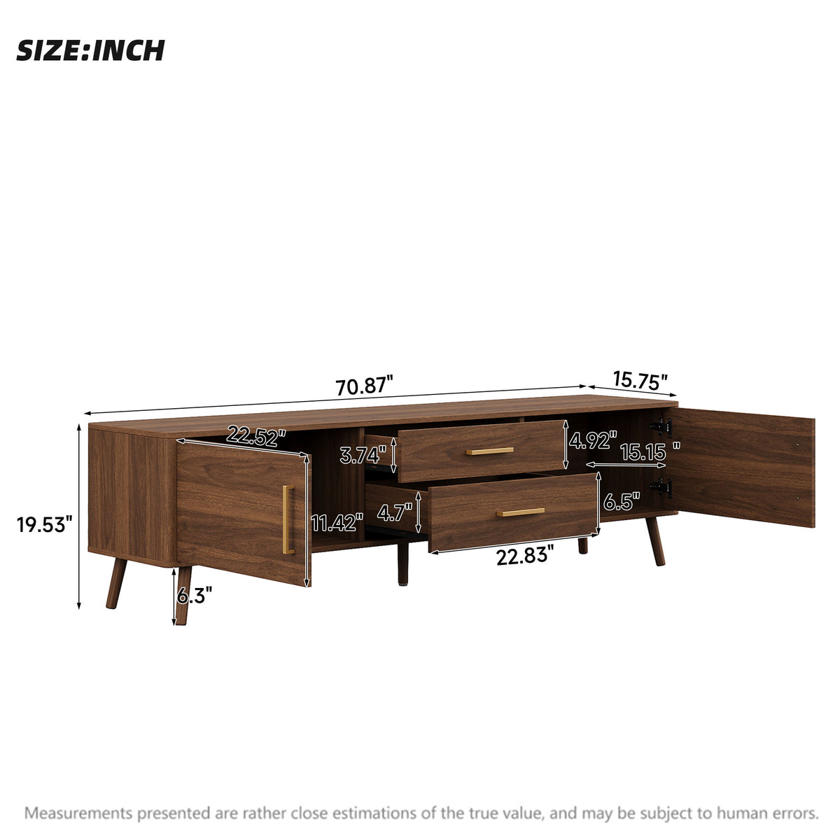 70" TV Stand With Storage Drawers And Cabinets For TVs Up To 80" - Walnut