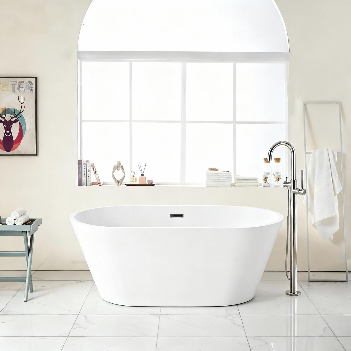 Gloss Freestanding Bathtub With Overflow & Pop Up Drain, Stand Alone Soaking Tub